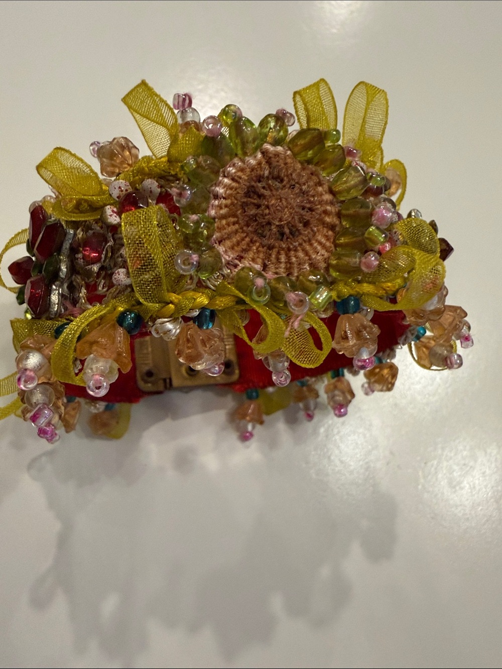 Bracelet beaded jeweled ribbon feminine garden cottage yellow pink unbranded